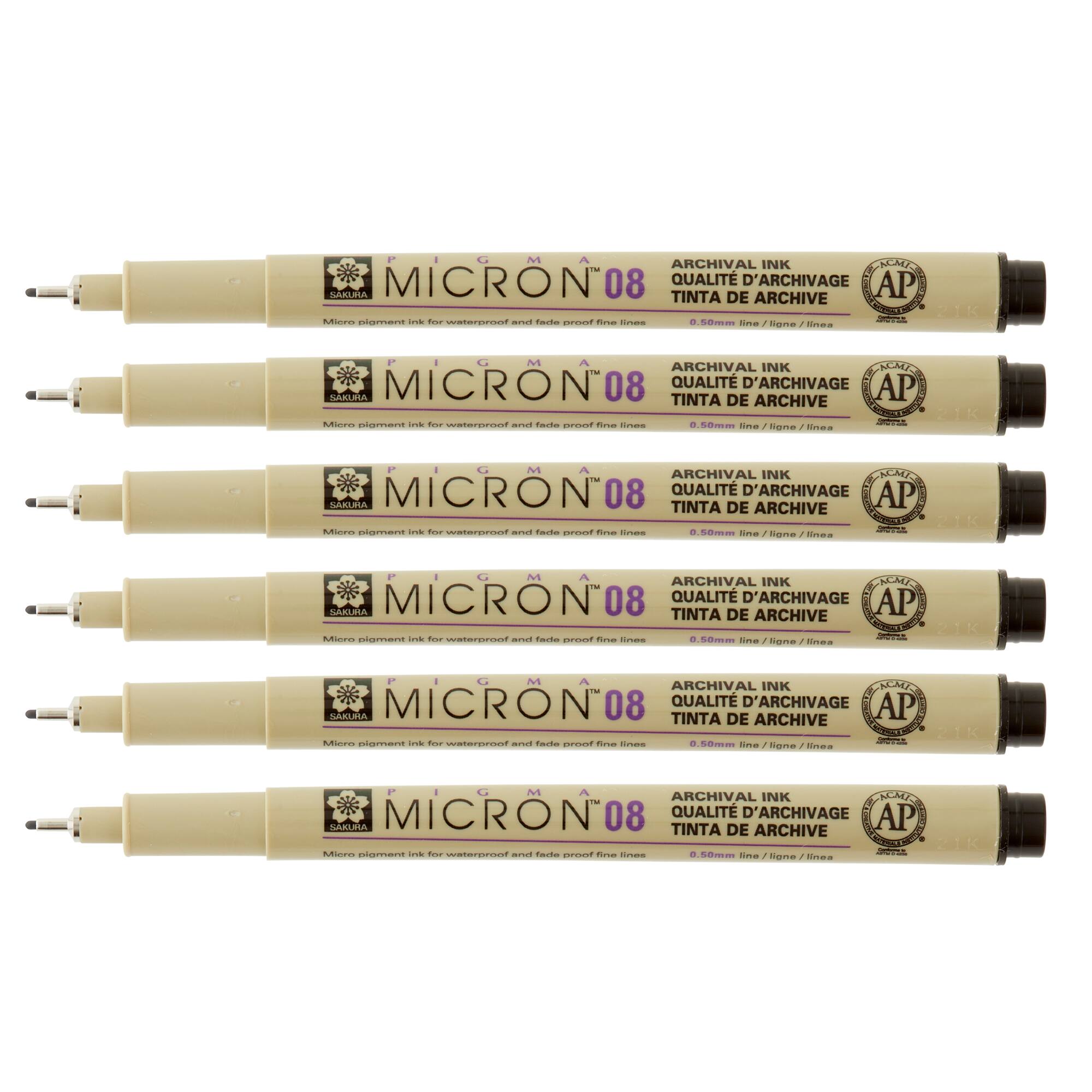 Pigma® Micron™ 08 Fine Line Black Pens, 6ct.